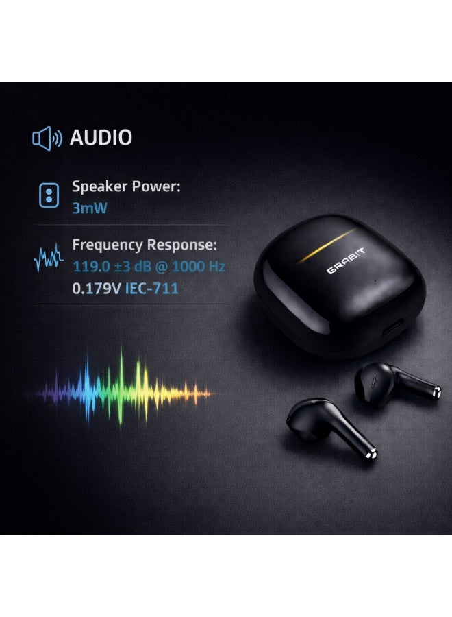 GRABIT G-TUNES MINI 2 True Wireless Earbuds (Black) with Touch Control, 13mm Dynamic Drivers, Silicone Mic for Clear Calls, Up to 5H Playtime, 300mAh Type-C Charging Case & Comfortable Fit - Image 5